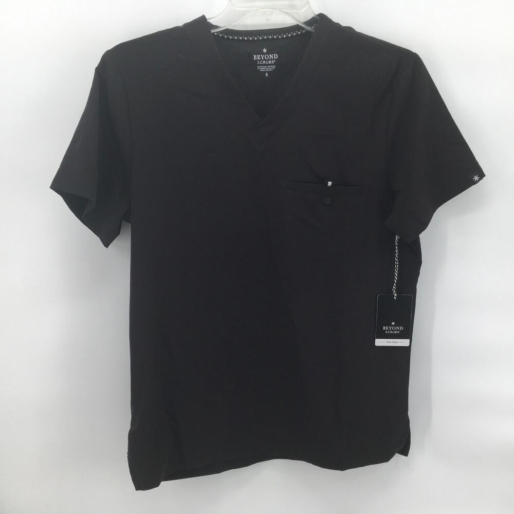 Beyond Scrubs Mens Alpha One Pocket Scrub Top Black Small S VNeck Nursing Medic